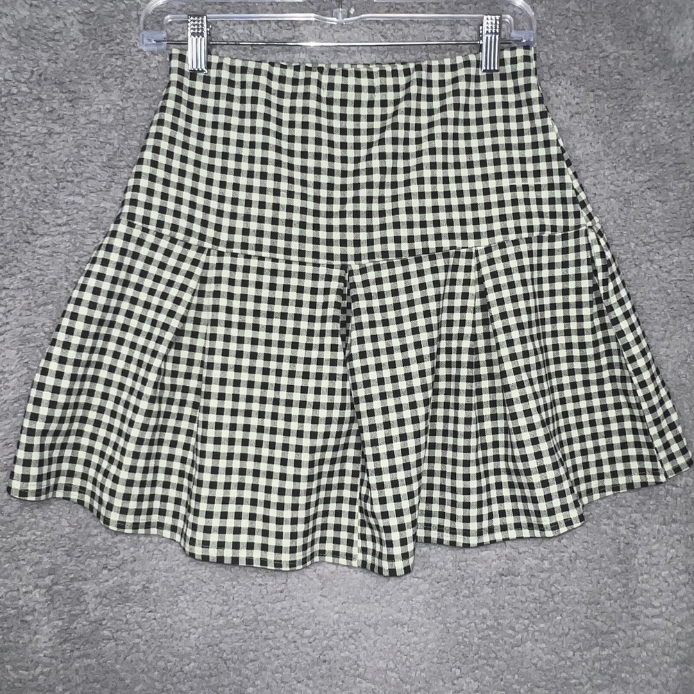 NWT Nasty Gal Skirt Size 8 Mint Green Plaid Print Pleated Mini Check